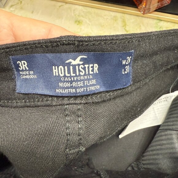 NWT Hollister High Rise Flare Black Denim Women's Jeans Size 3R - Picture 3 of 8
